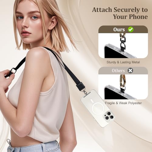 Dadanism 2 Pack Phone Tether Tab, 360° Rotatable Cell Phone Lanyard Patch Ultra-Thin Stainless Steel Universal Lanyard Pad for Phone Lanyard, Compatible with iPhone 16 & Most Smartphones, Black - color: Black, style: Style A - 2 Pack