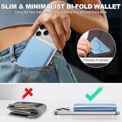 TUCCH Magnetic Wallet for iPhone 17/16/15/14/13/12 Pro/Pro Max, Pearly Blue | 6 Card Holders, Compatible with Magsafe, RFID Blocking, Folio Card Case, Clear ID Window, PU Leather - color: Pearly Light Blue