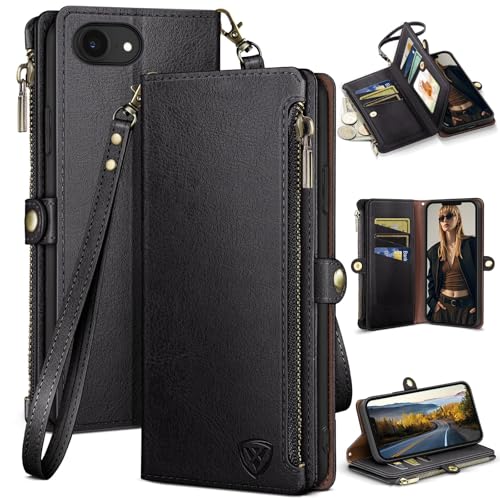 XcaseBar Compatible with ‌iPhone 16e 6.1"/17e 6.1" Wallet case with Zipper Credit Card Holder【RFID Blocking】,Flip Folio Book PU Leather Phone case Shockproof Cover Women Men for Apple 16e case Black - color: Black