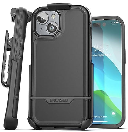 Protective Belt Case Designed for iPhone 15 with Holster Clip [Rebel Series] Shockproof Heavy Duty Cover with Phone Holder (Black) - color: Black, size: iPhone 15