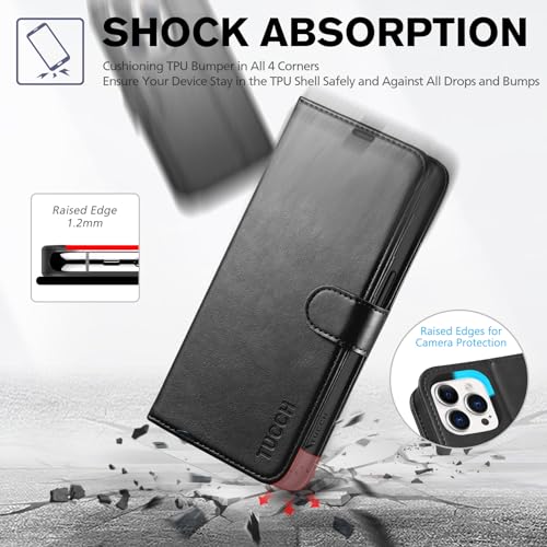 TUCCH Wallet Case for iPhone 15 Pro (6.1") 2023, 4 Card Holders, Black | RFID Blocking, Viewing Stand, Shockproof TPU Shell, PU Leather, Magnetic Closure, Protective Folio Flip Cover - color: Black