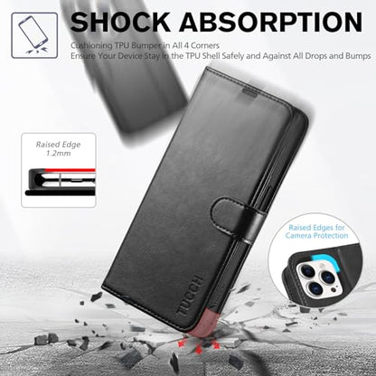 TUCCH Wallet Case for iPhone 15 Pro (6.1") 2023, 4 Card Holders, Black | RFID Blocking, Viewing Stand, Shockproof TPU Shell, PU Leather, Magnetic Closure, Protective Folio Flip Cover - color: Black