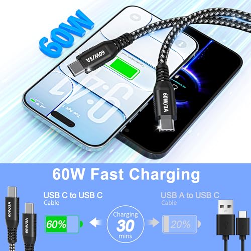 USB C to USB C Cable 20FT, Extra Long, 60W Fast Charging, USB 2.0 Data Sync - color: 20FT Long USB C Cable (Black)