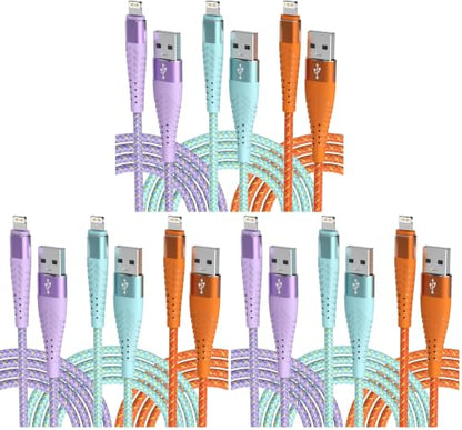 iPhone Charger Fast Charging Lightning Cable 6FT 3Pack[Apple MFi Certified] Long iPhone Charger Cord Nylon Braided USB Cable Compatible with iPhone 14/13/12 Pro Max/12Pro/11 (Pack of 3) - size: 6FT (Pack of 3)