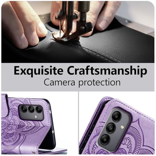 EYZUTAK Case for Samsung Galaxy A16 4G/5G, Premium Leather Magnetic Closure Flip Wallet Phone Case with Card Holder Cash Slot Stand Function Embossed Mandala Flower Shockproof Lanyard Cover - Purple - color: Purple, size: Samsung Galaxy A16 4G/5G