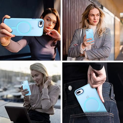 DUEDUE for iPhone 8 Plus Case, iPhone 7 Plus Case Magnetic[Compatible with Magsafe], Translucent Matte Back Protective Cover Shockproof Phone Case for iPhone 7 Plus/8 Plus, Light Blue - color: Light Blue