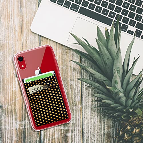 RFID Blocking Phone Card Wallet Stretchy Lycra Wallet Pocket Credit Card ID Case Pouch Sleeve Adhesive Sticker Compatible with iPhone Android Smartphones (Polka Dot Yellow)-2PC - color: Dot Yellow