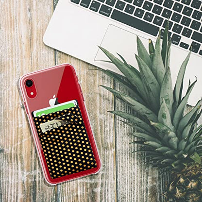 RFID Blocking Phone Card Wallet Stretchy Lycra Wallet Pocket Credit Card ID Case Pouch Sleeve Adhesive Sticker Compatible with iPhone Android Smartphones (Polka Dot Yellow)-2PC - color: Dot Yellow