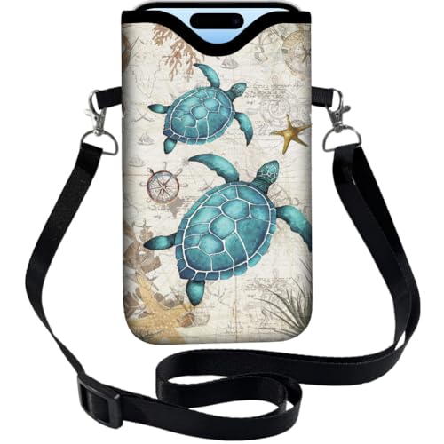 Neoprene Phone Sleeve Pouch with Adjustable Strap Neck Lanyard Fits Most Smartphones 7.1 x 3.9 Inch Phone Crossbody Sleeve Sea Turtle Waterproof Carrying Cellphone Case Bag for Women Men - color: Sea Turtle