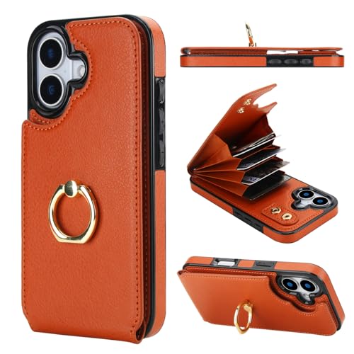 Folosu for iPhone 17 Case Wallet with Card Holder, Finger Ring Cover Brown - color: Brown