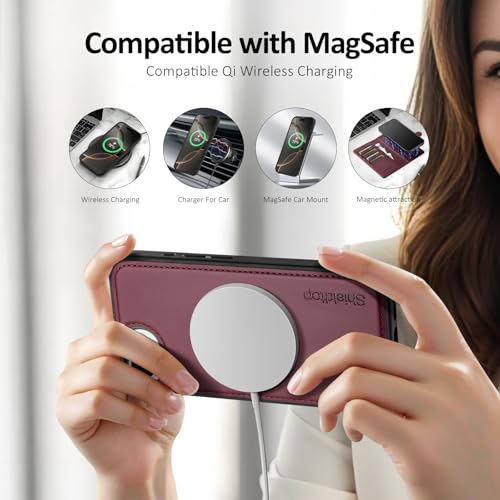 Shieldtop Compatible with MagSafe iPhone 17e / 16e Wallet Case,Wine Red | 2 in 1 Detachable Magnetic,Credit Card Holder Slots,RFID Blocking,PU Leather,Kickstand,Flip Folio Phone Cover for Men & Women - color: Wine Red