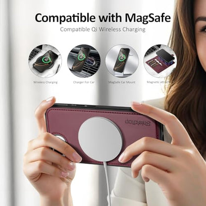 Shieldtop Compatible with MagSafe iPhone 17e / 16e Wallet Case,Wine Red | 2 in 1 Detachable Magnetic,Credit Card Holder Slots,RFID Blocking,PU Leather,Kickstand,Flip Folio Phone Cover for Men & Women - color: Wine Red