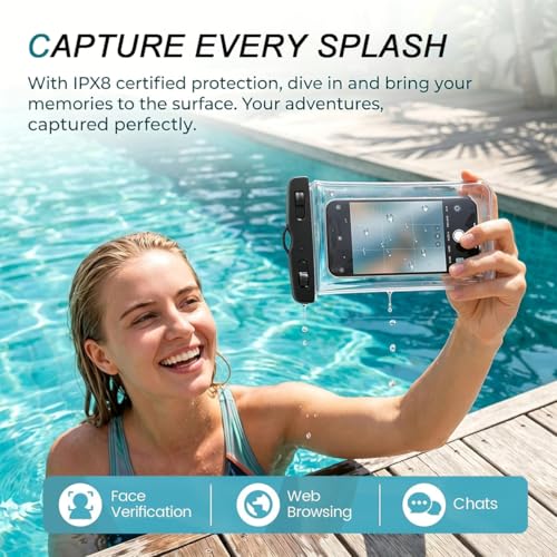 IPX8 Waterproof Phone Pouch[Anti-Pop Lock]Dustproof Outdoor Phone Protector | with Touch Screen Dry Bag Case with Lanyard,Beach &Cruise Essentials Gifts for iPhone 17 16 15 14 Pro Max,Galaxy S26 S25,7.2" - color: Black