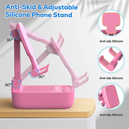 comiso Phone Stand with Bluetooth Speaker, HD Stereo, Adjustable - color: Pink