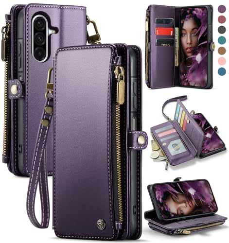 Defencase for Samsung Galaxy A26 5G Wallet Case with Card Holder, Purple | RFID Blocking, Zipper Pocket, Durable PU Leather, Wrist Strap, Fashion Snap Flip Phone Cases Cover with Stand for Women Men - color: Aesthetic Purple