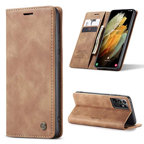Kowauri Flip Case for Galaxy S21 Ultra - Leather Wallet With Card Slot and Magnetic Closure for Samsung Galaxy S21 Ultra 5G (Brown) - color: Brown
