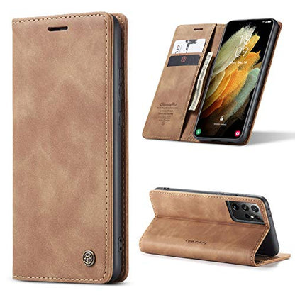 Kowauri Flip Case for Galaxy S21 Ultra - Leather Wallet With Card Slot and Magnetic Closure for Samsung Galaxy S21 Ultra 5G (Brown) - color: Brown