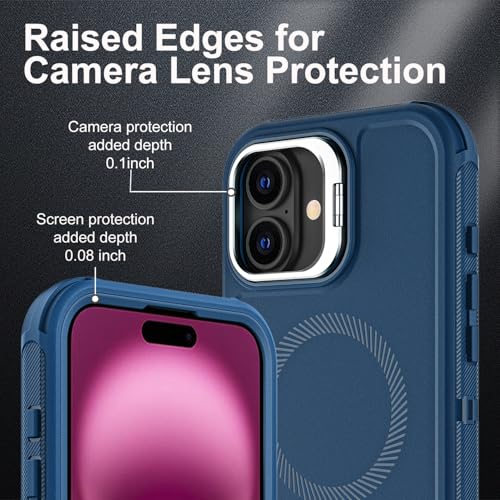 YKHJKLEC for iPhone 16 Plus Case, Military Grade 3 in 1 Heavy Duty Shockproof/Drop Proof/Dust Proof with Kickstand Case, with 2 x Tempered Glass Screen Protector & 1 x Wrist Strap (ZJ-Navy Blue) - color: ZJ-Navy Blue