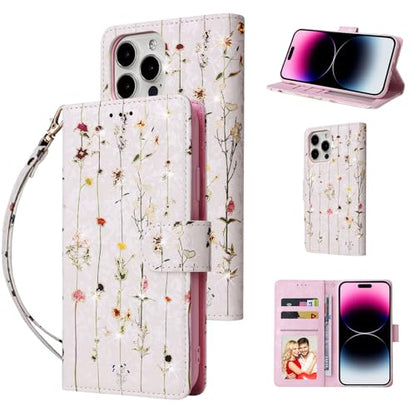 UEEBAI Wallet Case for iPhone 13 Pro Max, PU Leather Phone Cover Kickstand RFID Blocking Flip Case Card Slots Wrist Strap Relief Engraved Pattern Magnetic Closure Flower Folio Wallet, Vine - color: Vine, size: iPhone 13 Pro Max