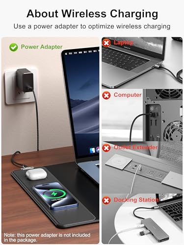 TopMade Wireless Charging Mouse Pad, 31.5"x15.75" XXL Large Desk Pad - color: Black-31.5"x15.8"