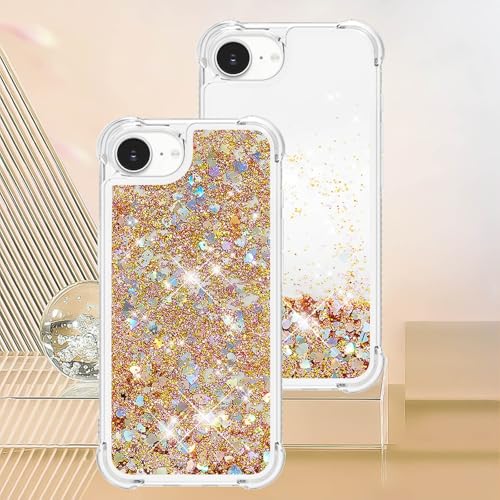 Bling Glitter Case for Apple iPhone 16e.Liquid Gold | Soft TPU Sparkly Flowing Liquid Floating Clear Case for Women Girls Cover for Apple iPhone 16e - color: Gold
