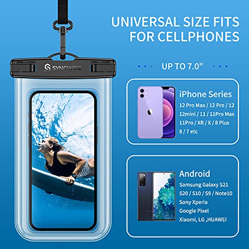 SYNCWIRE Waterproof Smartphone Pouch [Pack of 2], IPX8 Touch Sensitive Waterproof Bag for Phone iPhone 13 Pro Max, 12, 11 Pro, XS Max, XR, XS, X,7 8, Samsung S21/S20/S10, Huawei P30 Pro - 7 Inch - color: Transparent + Black