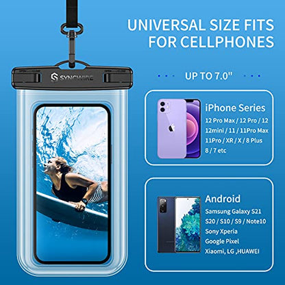 SYNCWIRE Waterproof Smartphone Pouch [Pack of 2], IPX8 Touch Sensitive Waterproof Bag for Phone iPhone 13 Pro Max, 12, 11 Pro, XS Max, XR, XS, X,7 8, Samsung S21/S20/S10, Huawei P30 Pro - 7 Inch - color: Transparent + Black
