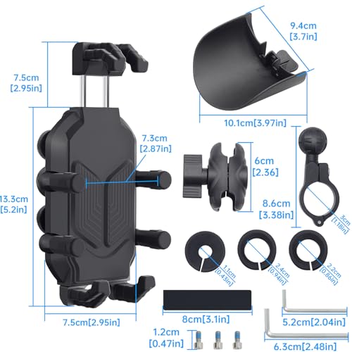 Motorcycle Phone Mount, Motorcycle Phone Holder with Vibration Dampener High Speed Secure Lock Anti Shake for ATV Bike 4.7 to 7.2in Smartphones