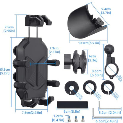 Motorcycle Phone Mount, Motorcycle Phone Holder with Vibration Dampener High Speed Secure Lock Anti Shake for ATV Bike 4.7 to 7.2in Smartphones