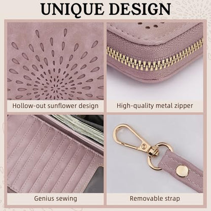 APHISON Wallet Women Large Capacity Clutch Purse For Ladies Card Holder RFID Wristlet Phone Zipper Coin Travel Pocket - color: 08-purple