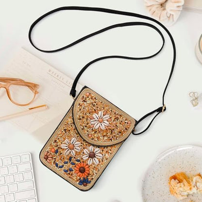Small Beaded Crossbody Bag for Women, Boho Cell Phone Shoulder Purse Wallet with Handcrafted Colorful Beads - color: Tree-6