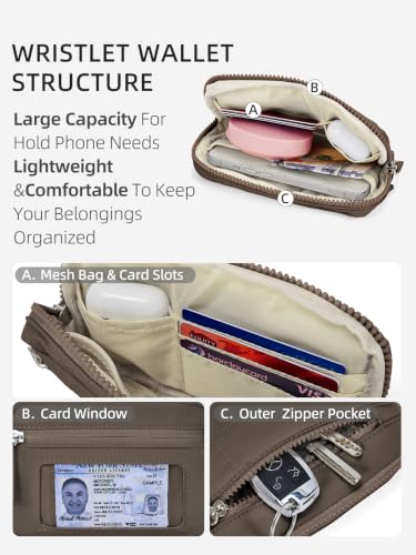 WESTBRONCO Wristlet Wallets for Women – RFID Blocking Quilted Nylon Phone Wallet, Card Holder Purse for Travel & Everyday Use - color: Coffee