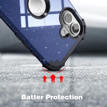 IDweel for iPhone 17 Case with Screen Protector for Men, 3 in 1 Shockproof Slim Fit Hybrid Heavy Duty Hard PC Cover Soft Silicone Bumper Full Body Anti-Fingerprint Case, Glitter Blue Black - color: Glitter Blue Black