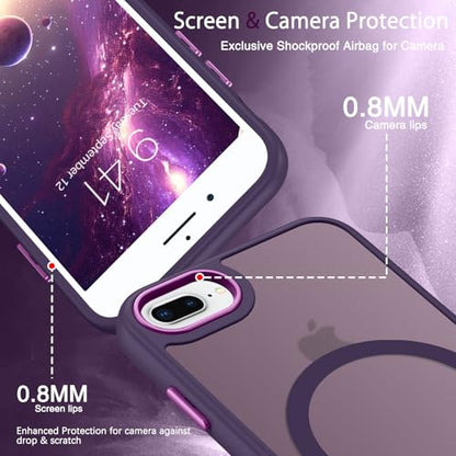 DUEDUE for iPhone 8 Plus Case, iPhone 7 Plus Case Magnetic[Compatible with Magsafe], Translucent Matte Back Protective Cover Anti-Scratch Shockproof Phone Cases for iPhone 8 Plus/7 Plus, Deep Purple - color: Deep Purple