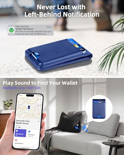 ExtreLife for Magsafe Wallet, Works with Apple Find My, 6 Cards Holder - color: Blue Carbon fiber