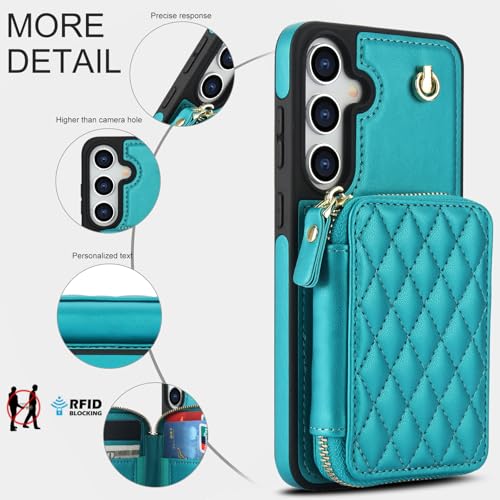 Asuwish Phone Case for Samsung Galaxy S25 5G Wallet Cell Cover with Tempered Glass Screen Protector Wrist Crossbody Strap RFID Blocking Credit Card Holder S 25 25S 25 25S SM-S931U Women Girls Green - color: Green