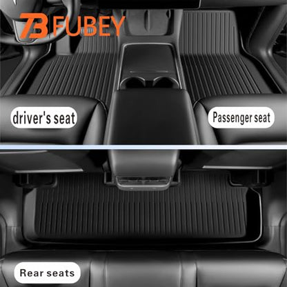 Floor Mats for 2020-2024 Tesla Model Y 5-Seat, 3 PCS Tesla Model Y Accseeories Front & Rear Set, Precision Custom All-Weather TPE Waterproof Floor Liners - style: Model Y 2020-2024 3PCS