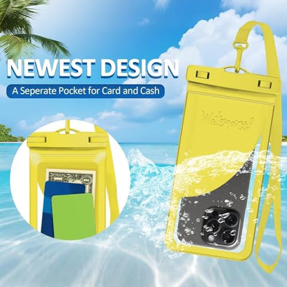 Waterproof Phone Pouch for iPhone 17 16 15 Pro Max IPX8 Yellow-8.3 | Card Pocket, Lightweight, Large Cellphone Dry Bag, IPX8 Rated, Beach Essential, Cruise Ship, 1 Pack, 8.3 inch - color: A1-Yellow- 1 pack