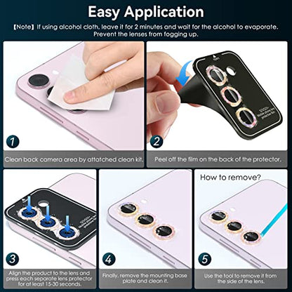 CloudValley 3-Pack Galaxy S24/S23/S23 Plus Camera Lens Protector - 9H Tempered Glass + Aluminum Alloy Metal Ring, Glitter Colorful - color: Glittler Colorful
