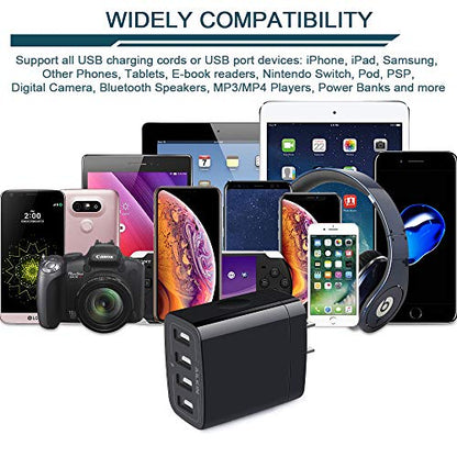 Wall Charger, USB Charger Adapter, AILKIN 4.8A 4Multi Port Fast Charging - color: Black