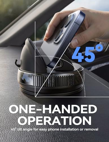 JOYROOM Car Phone Holder Mount, [360° Rotation+Thick Case Friendly] Cell Phone Car Mount with Adjustable Spring Clip, Universal Dashboard Phone Holder Anti-Slip Silicone for iPhone (Black) - color: Black