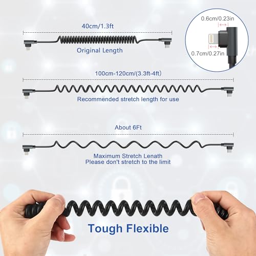 USB C to Lightning Cable 90 Degree 3FT 2Pack, PD 27W Coiled iPhone Charger Fast Charging for Car [Apple MFi Certified] Short USB C iPhone Cord with Data Sync for iPhone14 13 12 11 X iPad CarPlay