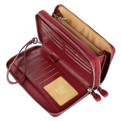 Small Compact Women Wallet RFID Blocking Genuine Leather Bifold Purse with ID Windows - color: 2-waxed Wine Red, size: One Size