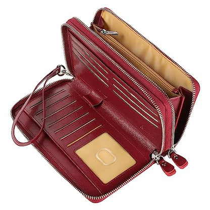Small Compact Women Wallet RFID Blocking Genuine Leather Bifold Purse with ID Windows - color: 2-waxed Wine Red, size: One Size