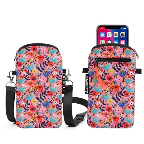 Neoprene Cell Phone Sleeve Pouch Case Bag for Women, Crossbody Strap Neck Lanyard Phone Bag for iPhone 17/16/15 Pro Max, Samsung S25, Pixel 10 (Abstract Oil Painting) - color: Abstract Oil Painting
