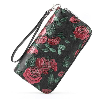 GOIACII Women's Wallet RFID Blocking Leather Wristlet - color: B03 Red Rose
