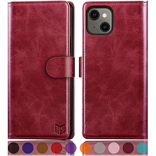 SUANPOT for iPhone 13 6.1 inch 5G with RFID Blocking Wallet case Credit Card Holder,Flip Book PU Leather Phone case Shockproof Cover Cellphone Women Men for Apple 13 case Wallet Red - color: Burgundy