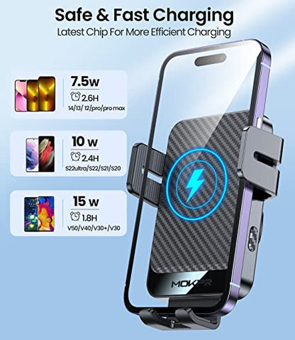 Wireless Car Charger 15W Fast Charging Dash Windshield Vent Car Mount - color: Grey