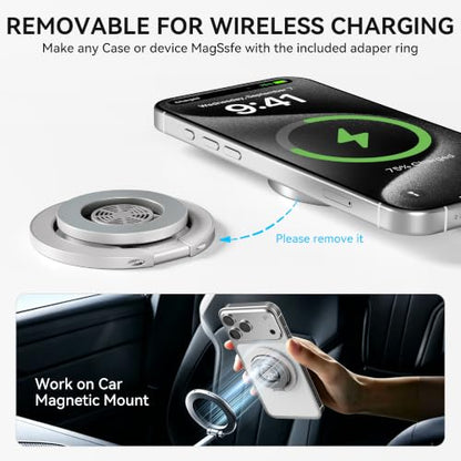 MagSafe Magnetic Phone Ring Holder Grip for Mag Car Mount, Silver - color: Silver