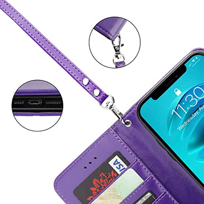 Bocasal Detachable Wallet Case Card Holder for iPhone 14 Pro Max Purple | RFID Blocking Kickstand Card Slots Holder PU Leather Magnetic Shockproof Wrist Strap Removable Flip Protective Cover 6.7 inch - color: Purple